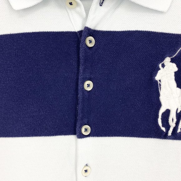 VTG RALPH LAUREN The Skinny Polo Big Pony Navy and White Stripe Shirt - Picture 8 of 15